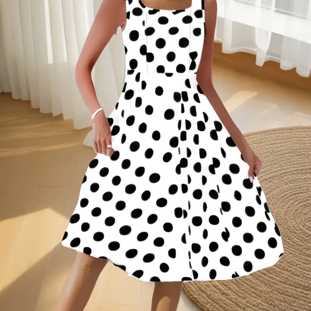 MISSLOOK White & Black Polka Dot Midi Dress
